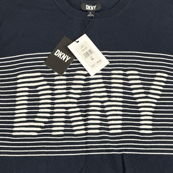 Men's DKNY XL 46 - 48 Crewneck Sweater Navy Blue Logo Lorimer Long Sleeve NWT - Picture 7 of 11